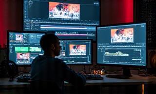 Modern video editing suite with multiple screens